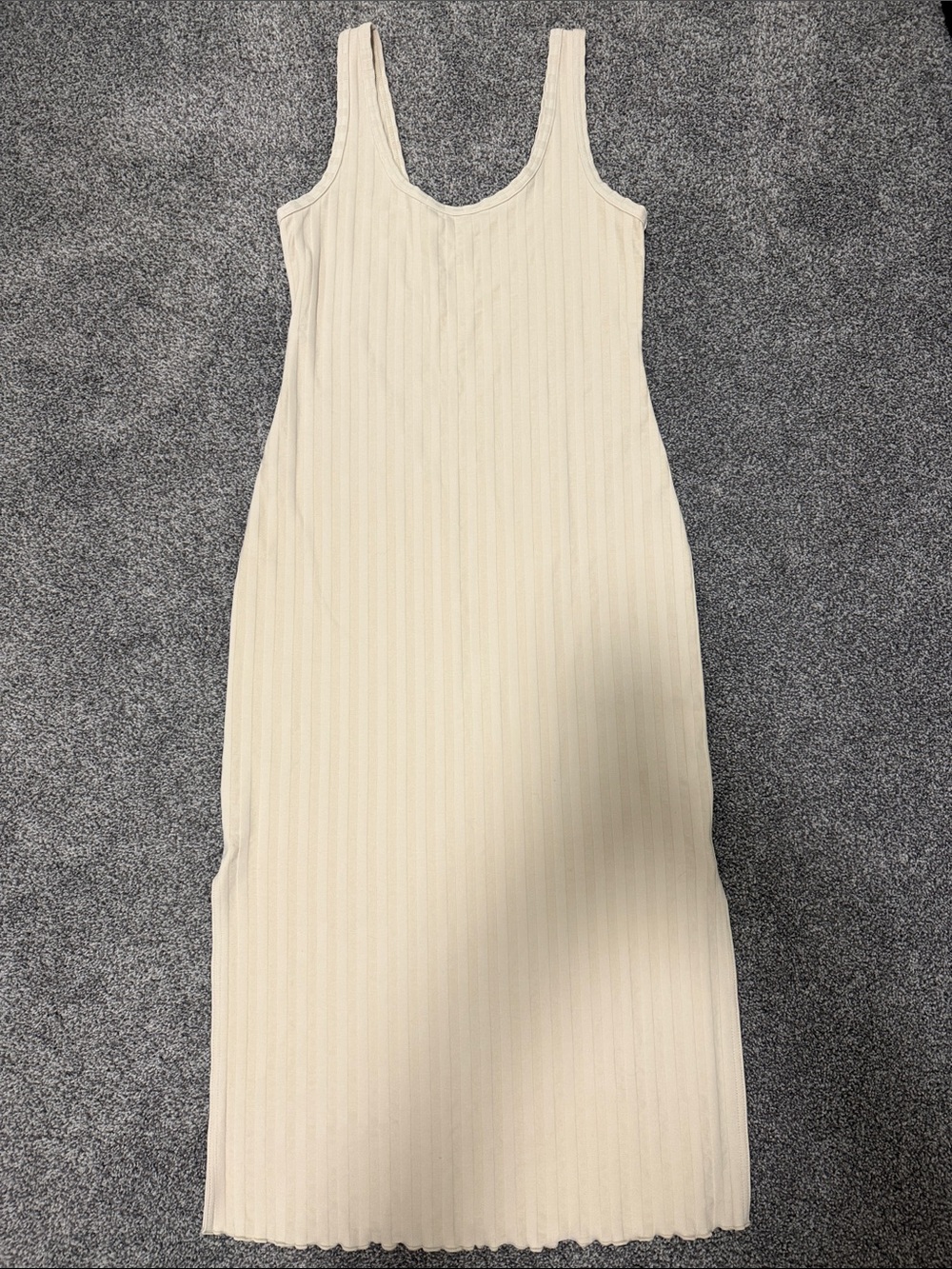 Aerie Offline Sleeveless Ribbed Cream Midi Dress